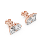 Dual-Glam Pear & Emerald Cut Diamond Stud Gold Earrings (8.75mm | 3.60 Ct TW)