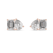 Dual-Glam Pear & Emerald Cut Diamond Stud Gold Earrings (8.75mm | 3.60 Ct TW)