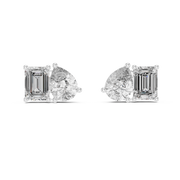 Dual-Glam Pear & Emerald Cut Diamond Stud Gold Earrings (8.75mm | 3.60 Ct TW)