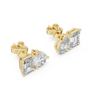 Dual-Glam Pear & Emerald Cut Diamond Stud Gold Earrings (8.75mm | 3.60 Ct TW)