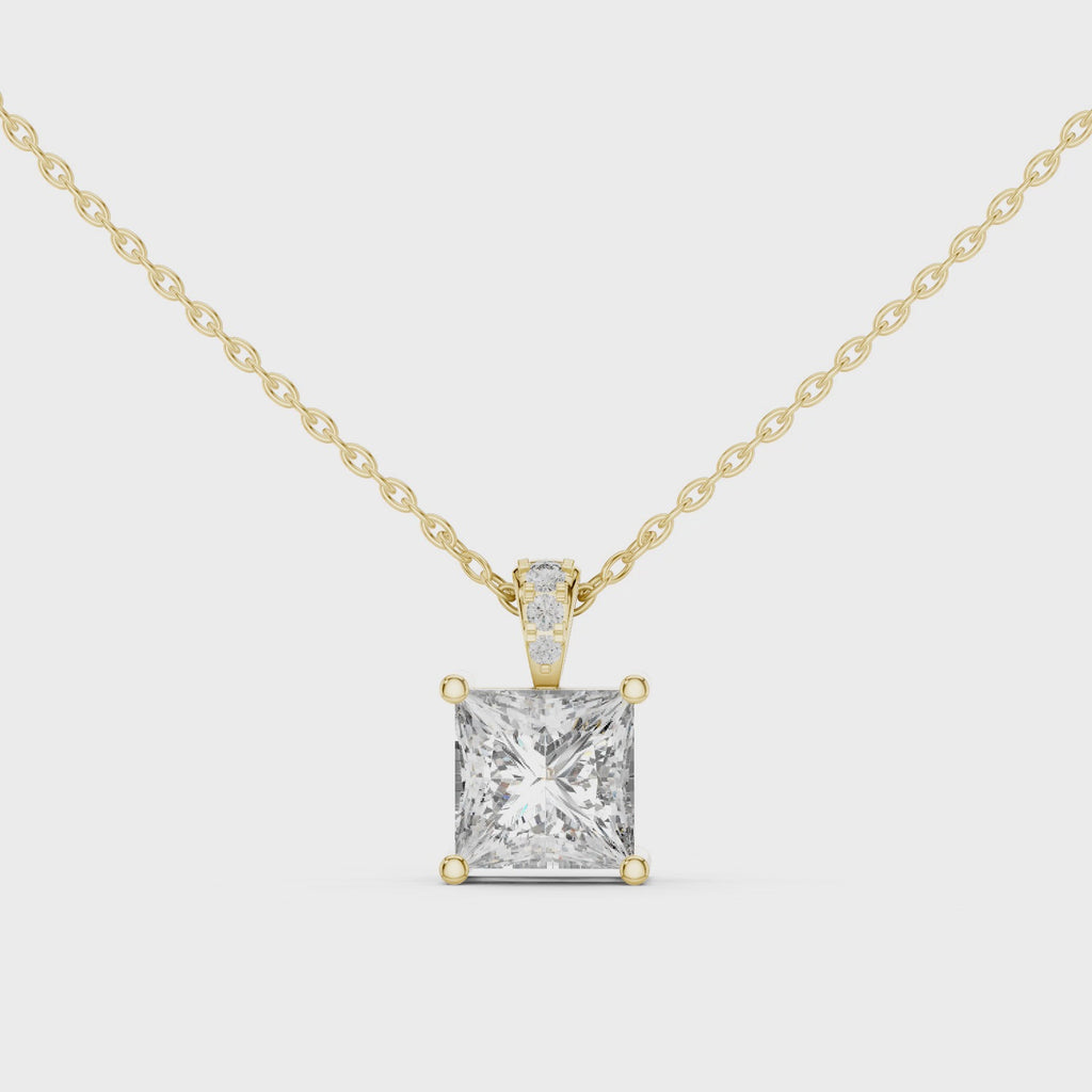 Classic Princess-Cut Lab-Grown Diamond Pendant (7.22 mm Stone | 4 Diamonds | Micro-Prong Setting)