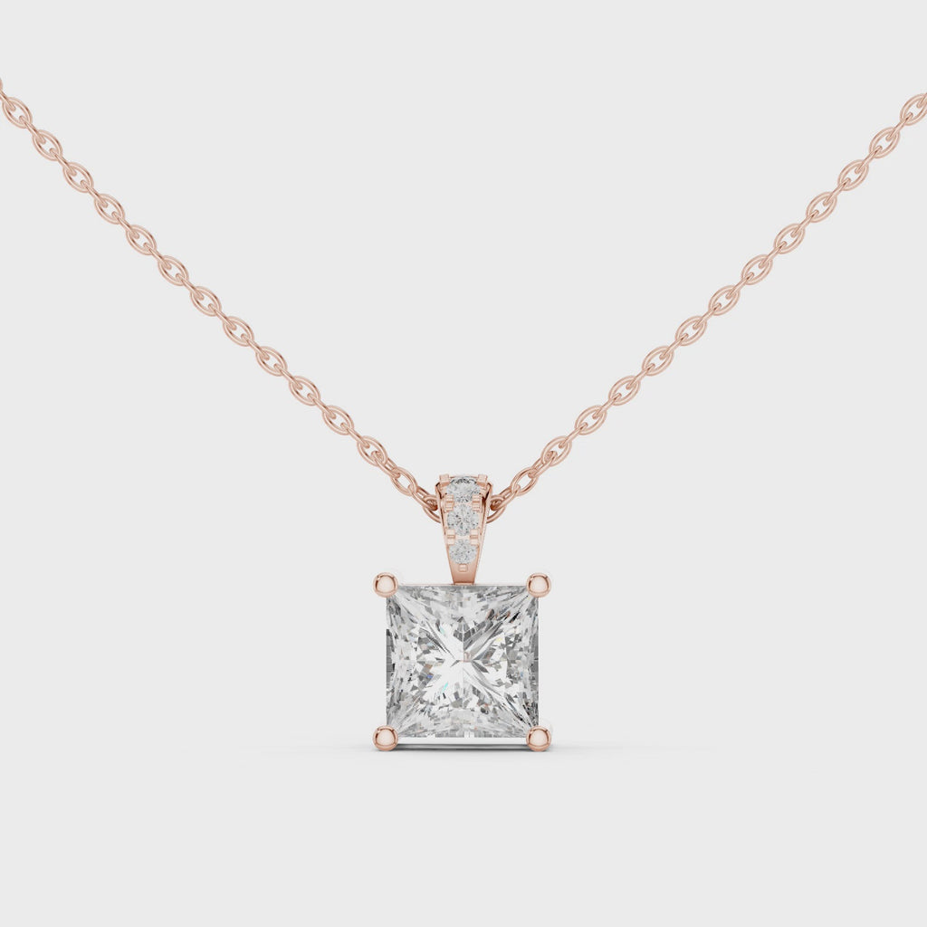 Classic Princess-Cut Lab-Grown Diamond Pendant (7.22 mm Stone | 4 Diamonds | Micro-Prong Setting)